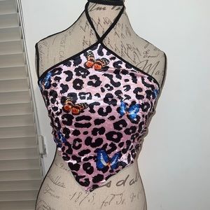 Cheetah and butterfly tie back top